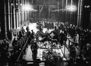 The tomb of the Unknown Warrior lying in state in Westminster Abbey