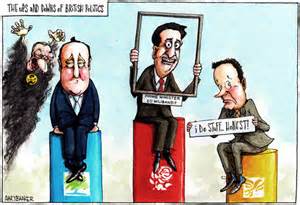 Cameron, Miliband, Clegg  by Political Cartoonist and Illustrator www.garybarker.co.uk